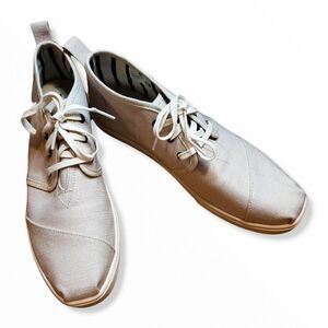 Tom's Bota Beige Canvas Lace Up Shoes sz W 11